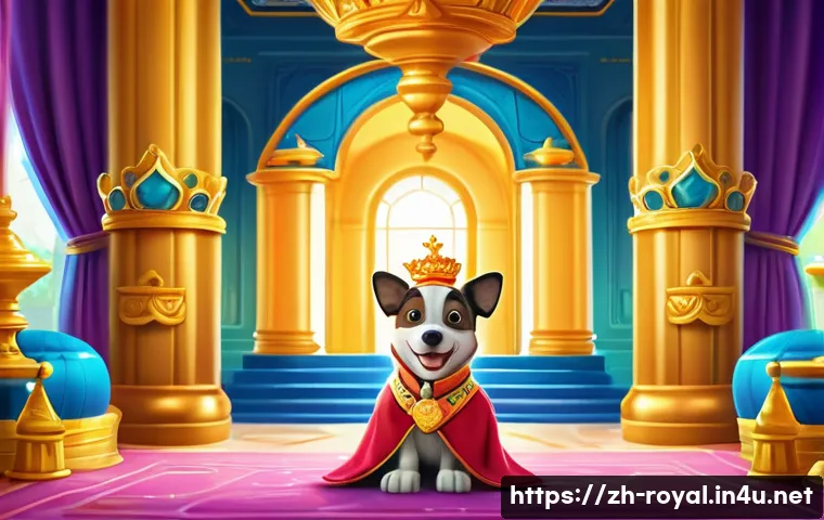 로얄매치 사용자 후기 - A vibrant cartoon-style royal palace interior filled with colorful decorations and magical elements,...