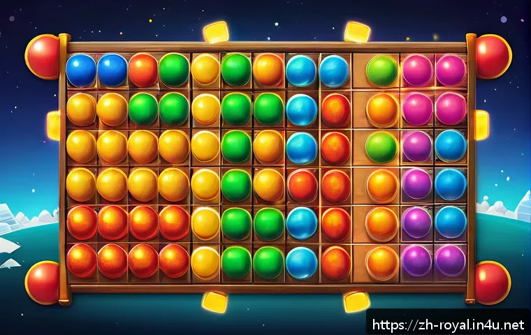 로얄매치 동시 제거 전략 - A vibrant game board from a match-3 puzzle game scene, showcasing colorful blocks including rockets,...