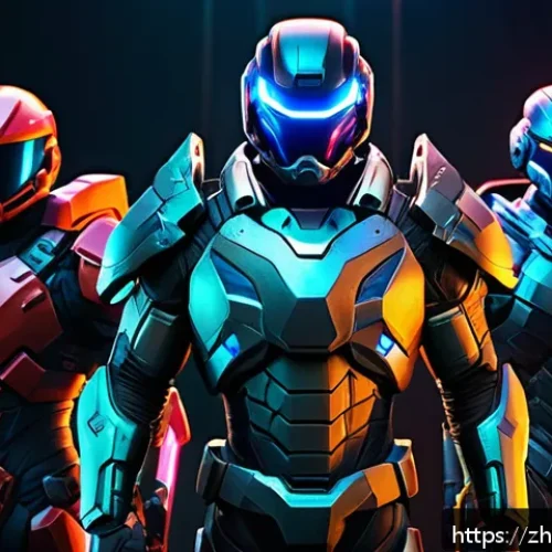 로얄매치 이모티콘 시스템 - A dynamic multiplayer game scene featuring a diverse team of futuristic heroes in vibrant, detailed ...